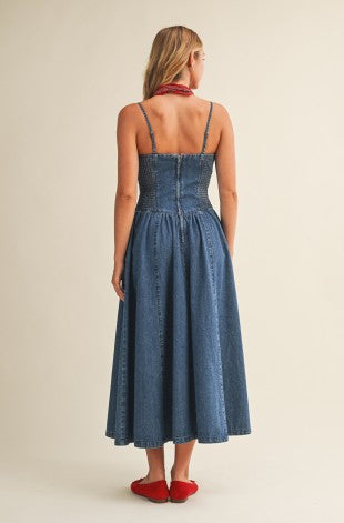 Seamed Bustier Denim Dress
