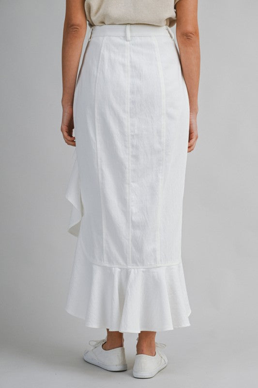 Asymmetric Denim Ruffle Skirt