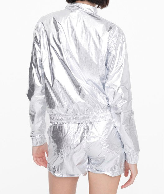 Metallic Bomber Jacket & Short Set
