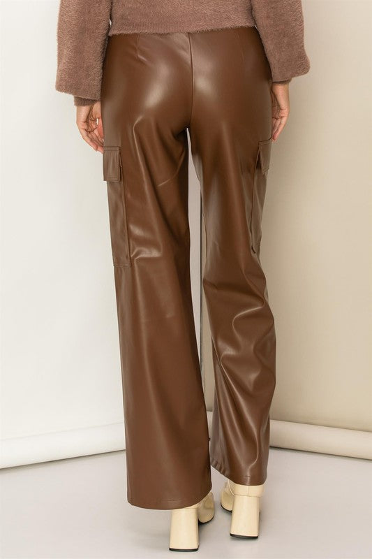 High Waist PU Cargo Pants