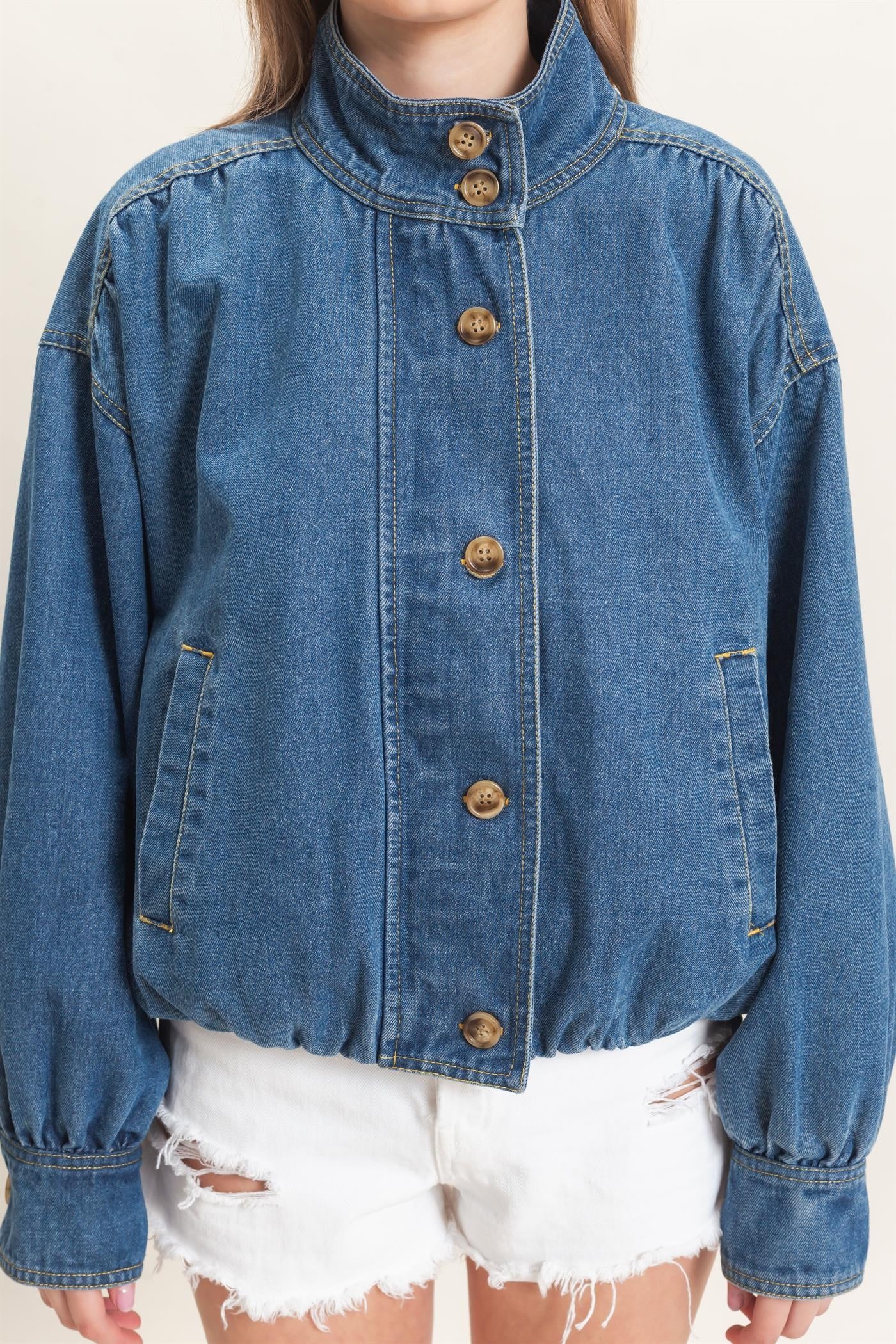 Denim Funnel Neck Jacket