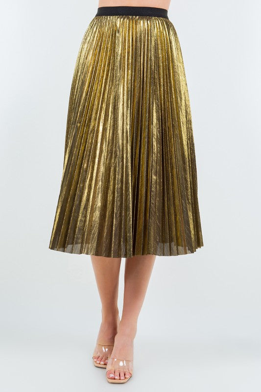 Pleated Gold Midi Skirt