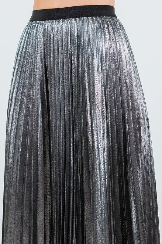 Pleated Silver Midi Skirt