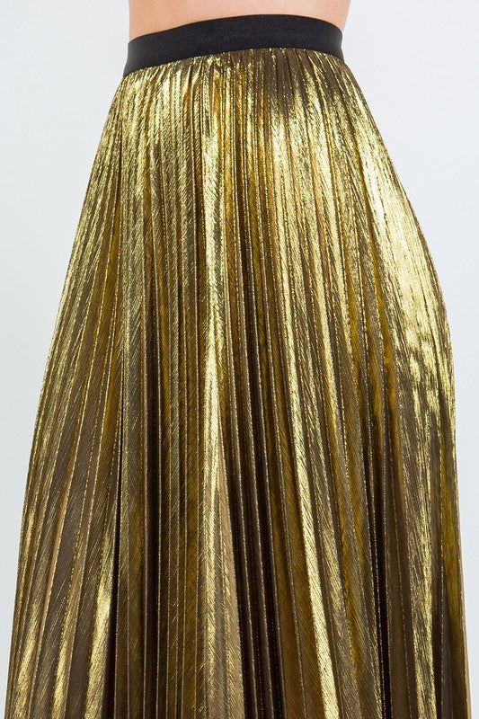 Pleated Gold Midi Skirt