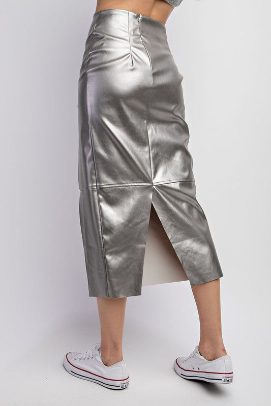 Metallic PU Midi Skirt