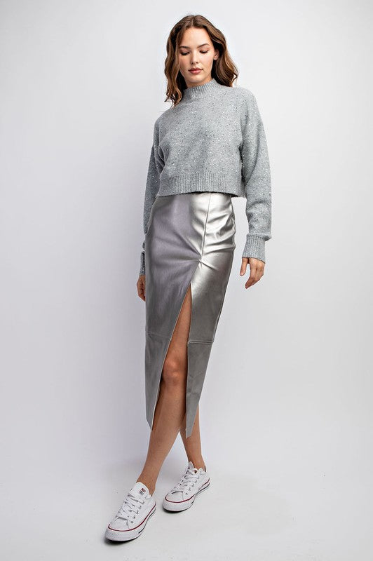 Metallic PU Midi Skirt