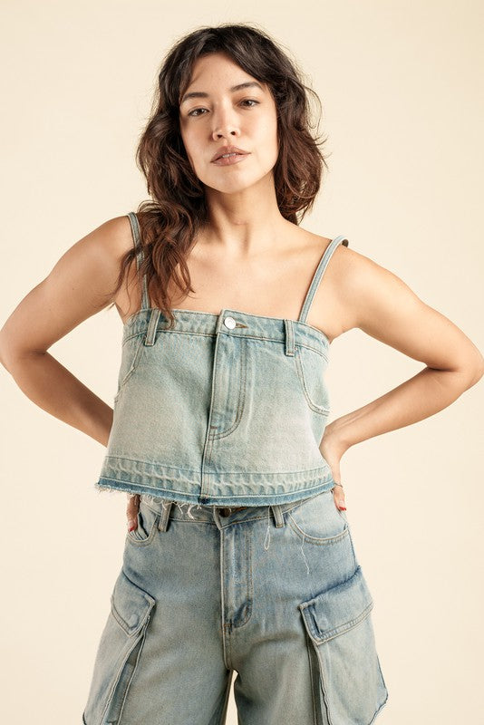 Spaghetti Denim Top