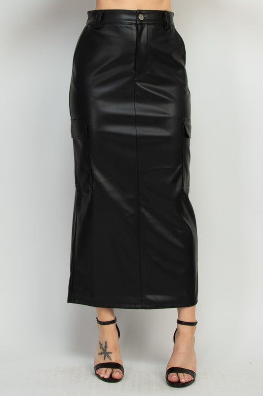 Faux Leather Cargo Skirt