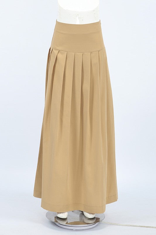 High-Waisted Pleated Maxi Skirt