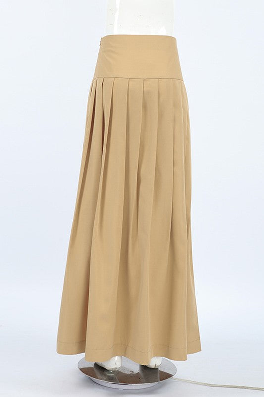 High-Waisted Pleated Maxi Skirt