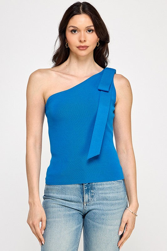 One Shoulder Bow Detail Top