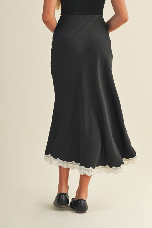 Satin Lace Trimmed Skirt