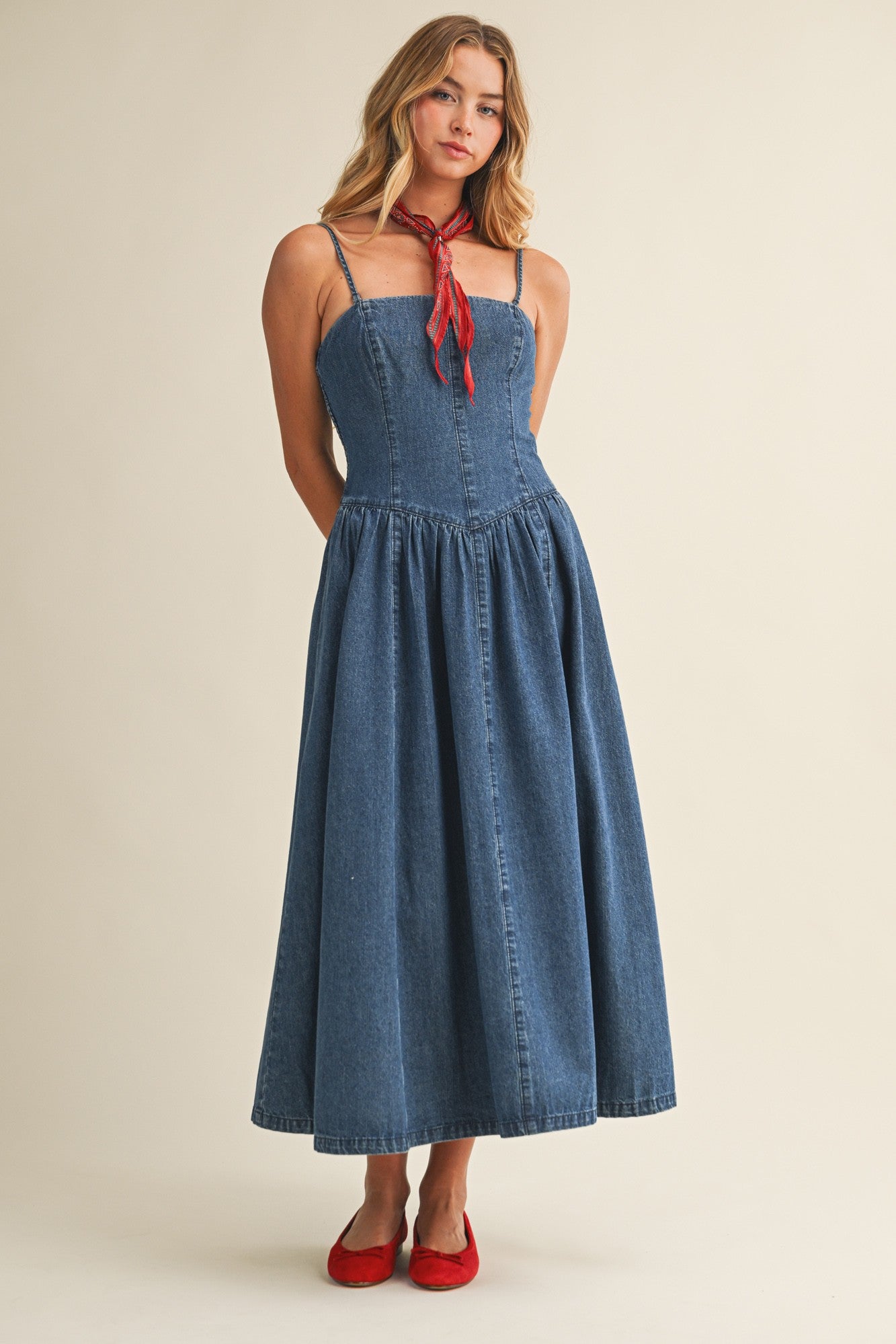 Seamed Bustier Denim Dress