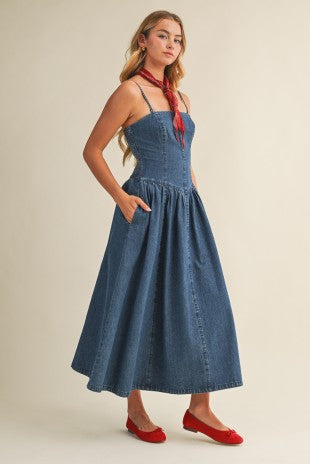 Seamed Bustier Denim Dress