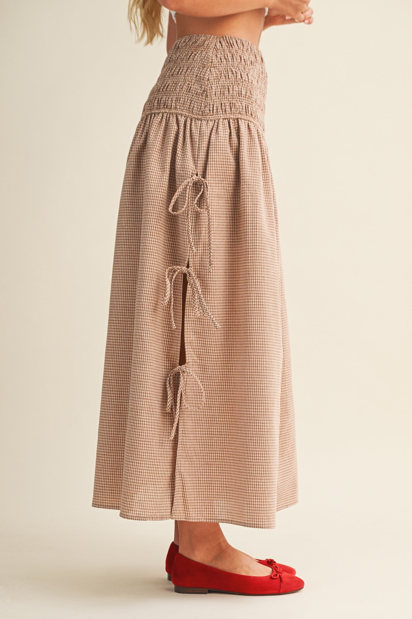 Shirred Waist  Side-tie Skirt