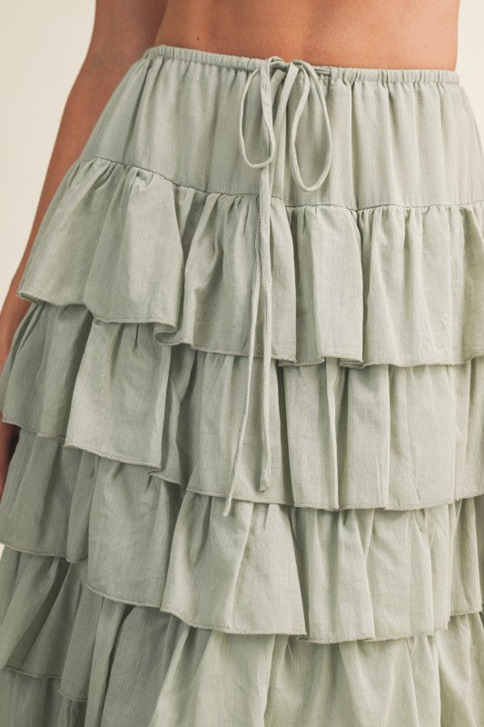 Multi Ruffle Skirt- Sage