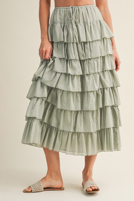Multi Ruffle Skirt- Sage