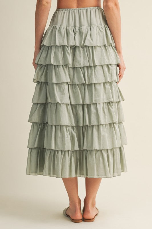 Multi Ruffle Skirt- Sage
