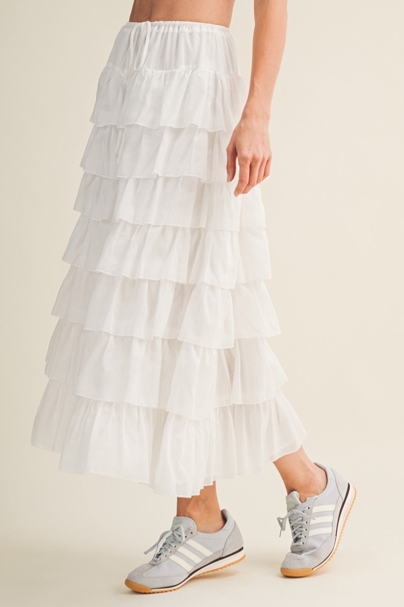 Multi Ruffle Skirt-WHITE