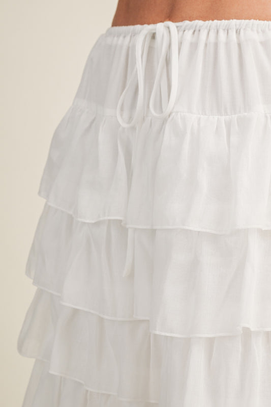 Multi Ruffle Skirt-WHITE