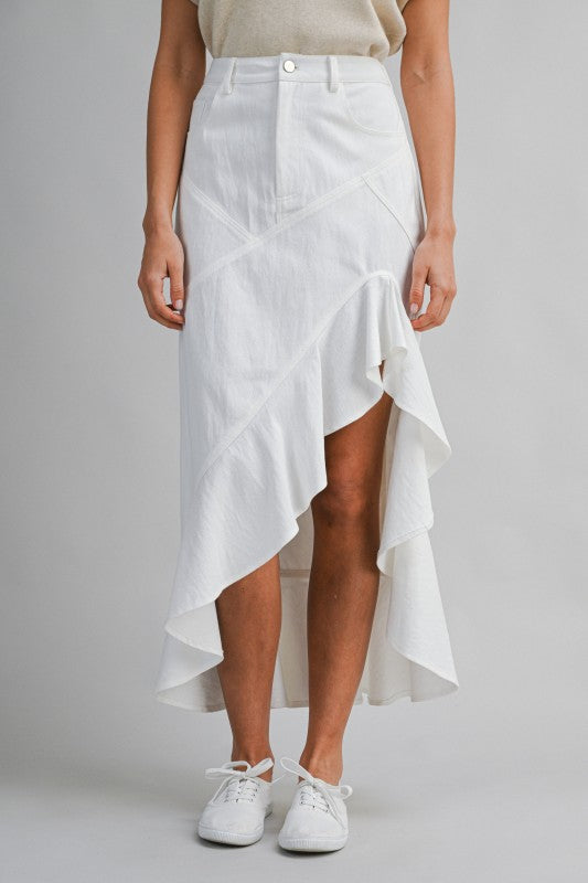 Asymmetric Denim Ruffle Skirt