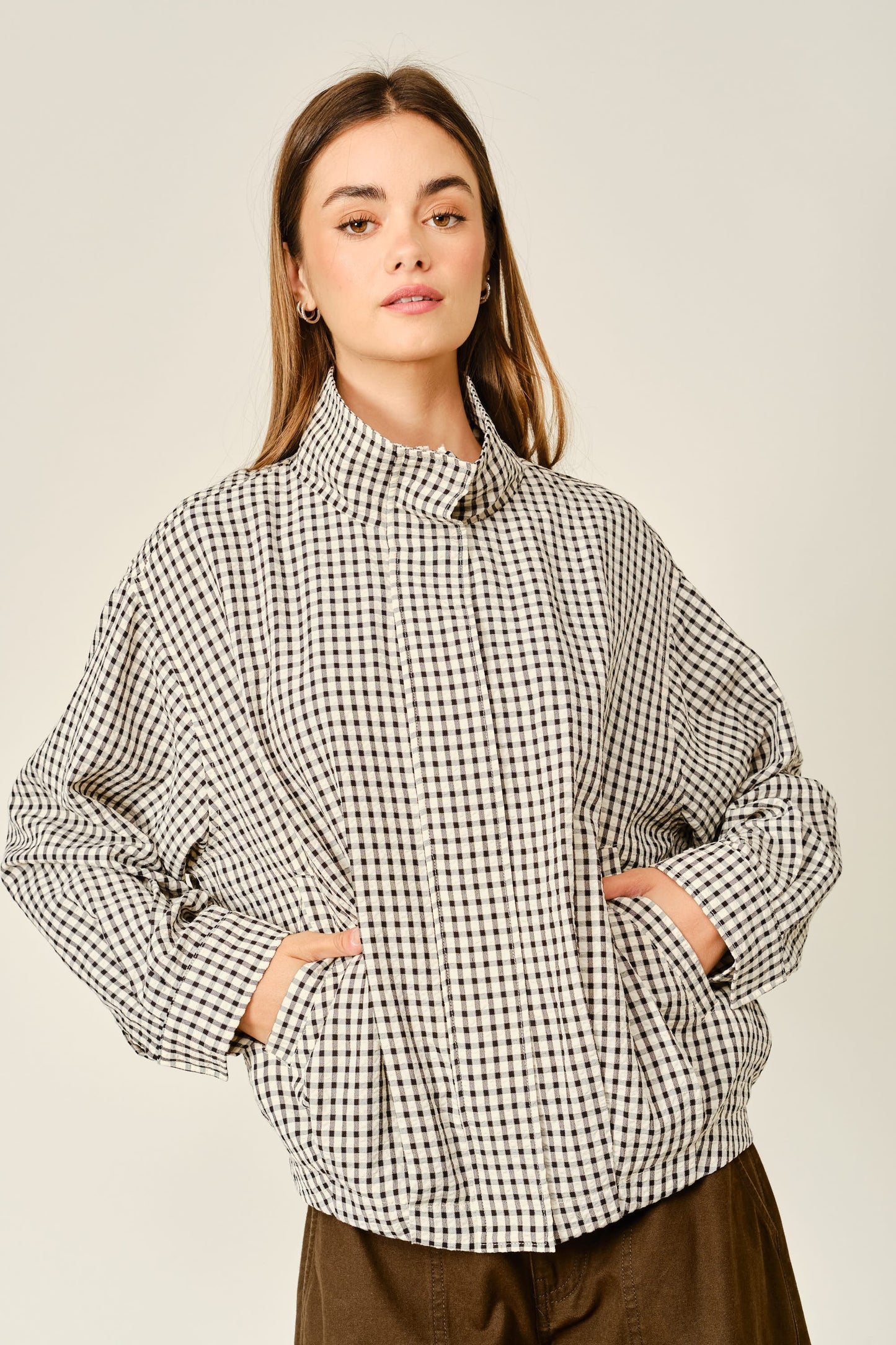 Plaid Funnel Neck Jacket
