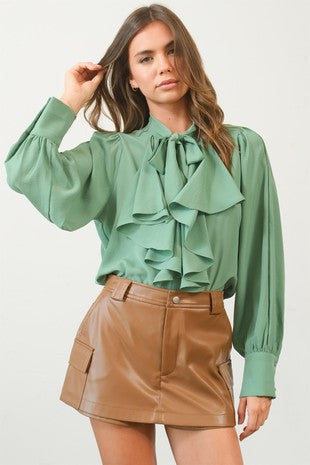 Tie Neck Ruffle Blouse