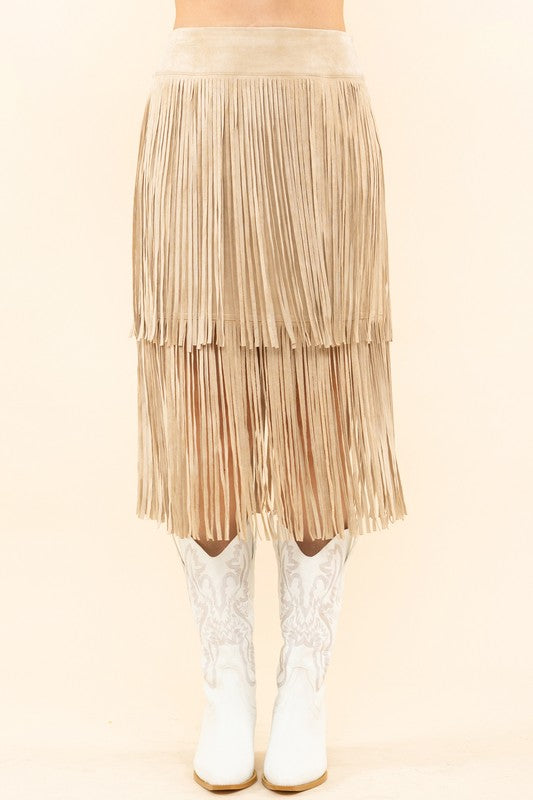Suede Fringe Skirt
