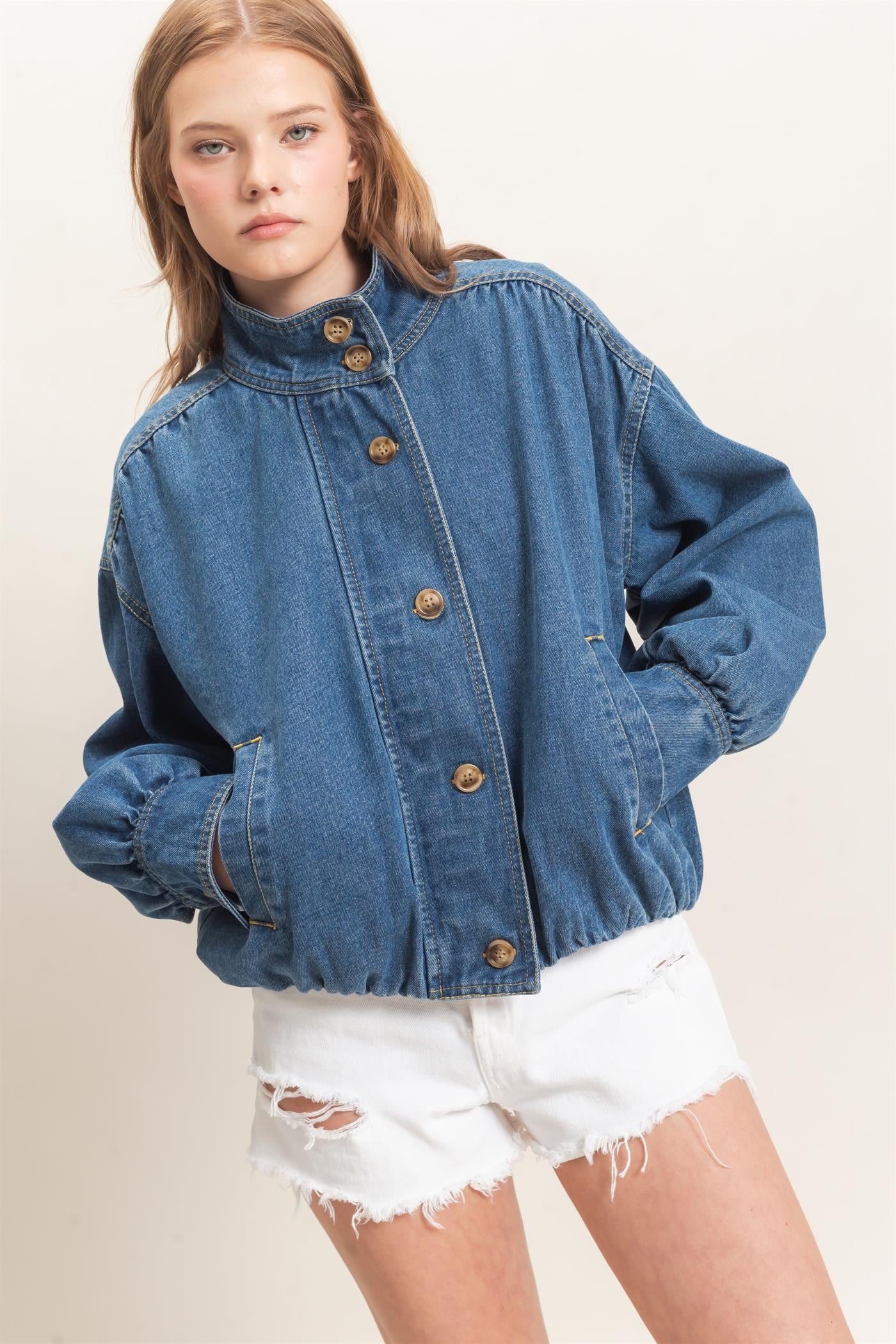 Denim Funnel Neck Jacket