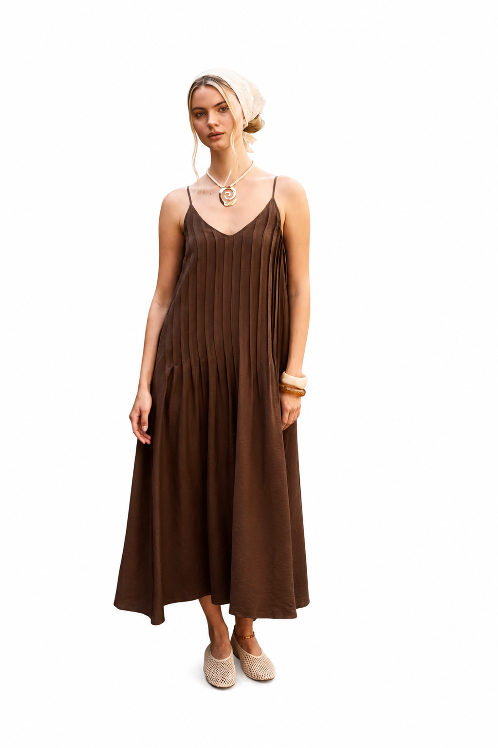 Pleated Spaghetti Strap Dress