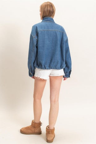 Denim Funnel Neck Jacket