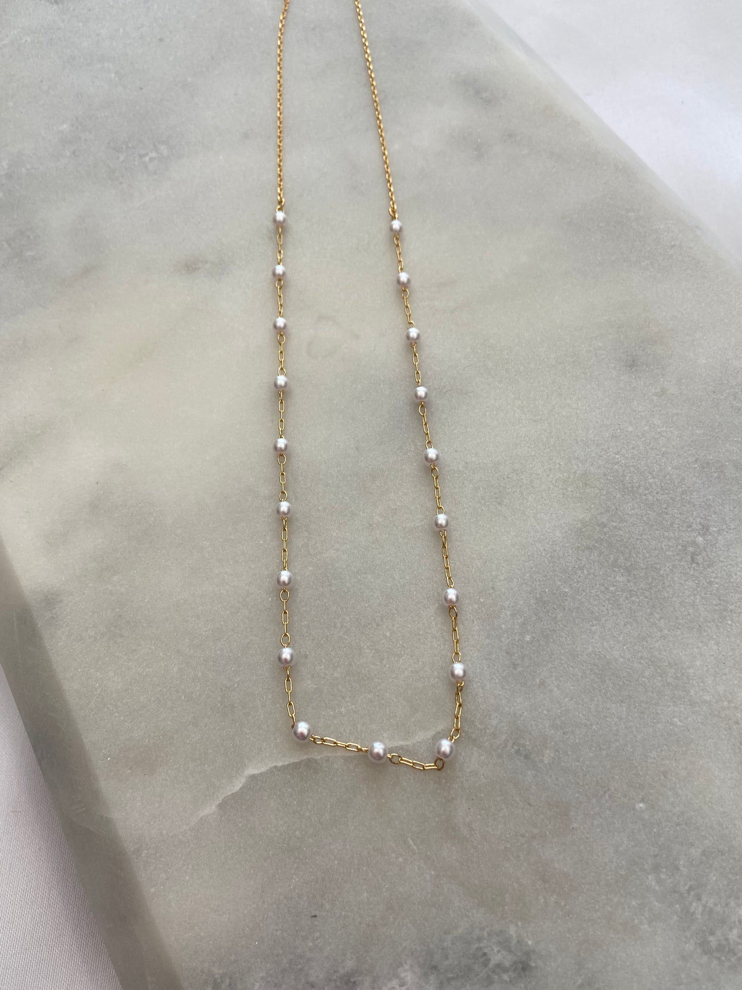 Chain Pearl Necklace Gold