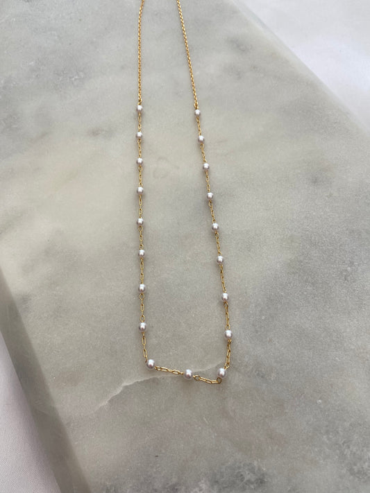 Chain Pearl Necklace Gold