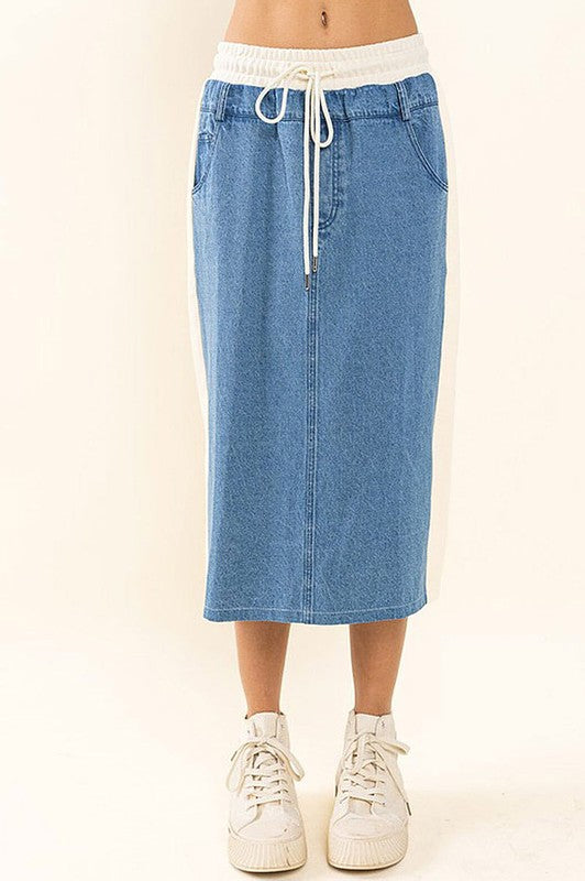 Colorblock Denim Midi Skirt