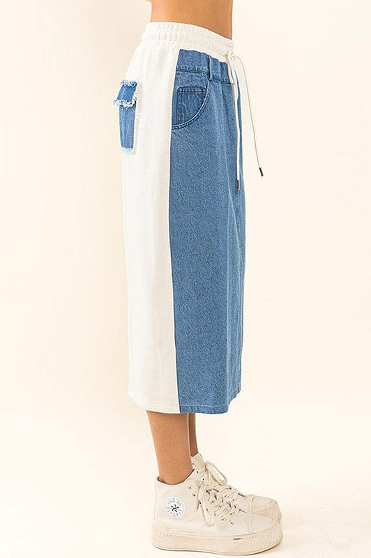 Colorblock Denim Midi Skirt