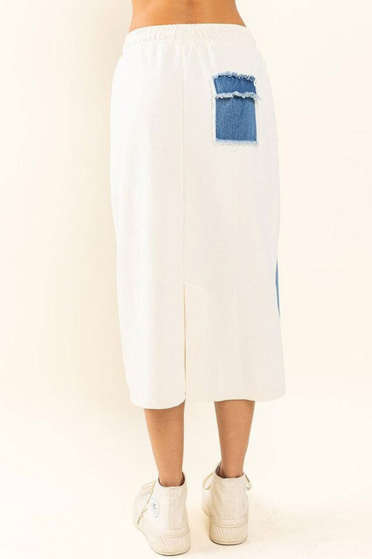 Colorblock Denim Midi Skirt