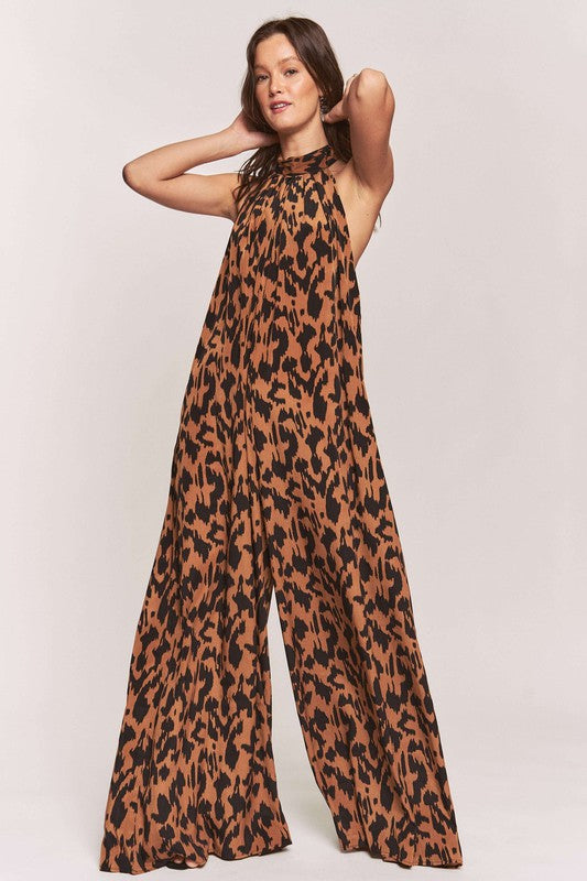 Animal Print Halter Jumpsuit