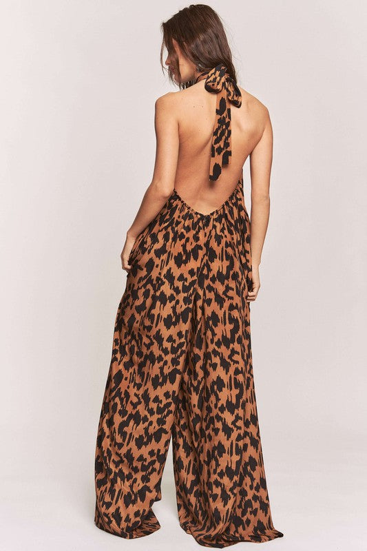 Animal Print Halter Jumpsuit