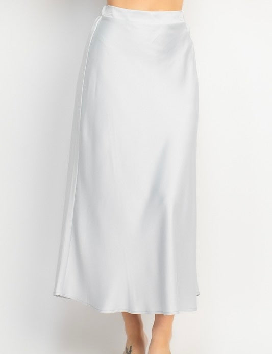 Satin Silver Midi Skirt